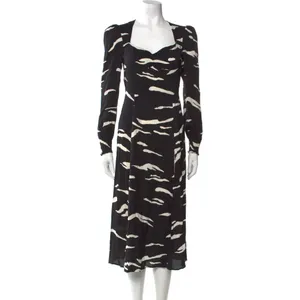 NWT Reformation Wallflower Midi in Mustang Black Ivory Slit Crepe Dress 6 $248 thumbnail 3