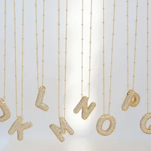 Letter H Initial Zircon Balloon Necklace Gold thumbnail 3