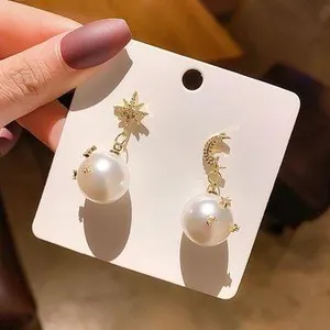 Moon and Stars Pearl Dangle Drop Earrings for Women thumbnail 1