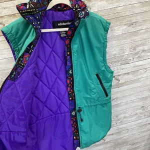 Vintage 90's Edelweiss Womens L‎ Ski Vest Green Nordic Embroidery Quilted Lining thumbnail 3