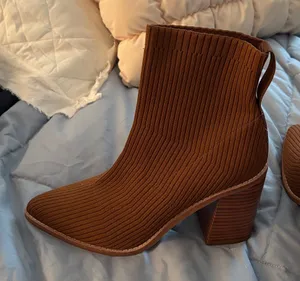 Steven cognac brown Nixie slip on 3.5” stack heeled sock Booties thumbnail 1