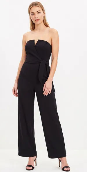 FRANCESCA'S ALYA Strapless Wide Leg Crepe Jumpsuit thumbnail 1