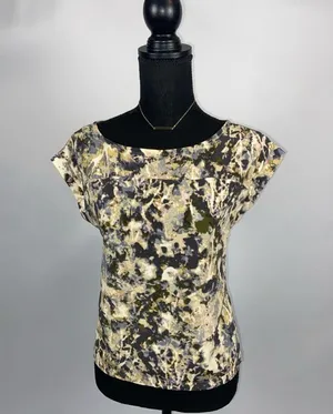 Blouse Top Abstract Size XS French Connection Olive Green & Tan thumbnail 3