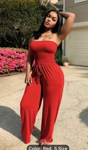 Drawstring Shirred Tube Jumpsuit, Casual Off Shoulder Wide Leg Jumpsuit, Women's thumbnail 1