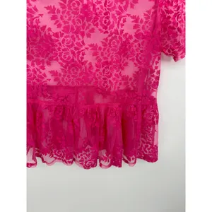 ASOS Pink Sheer Floral Short Sleeve Crew Neck Babydoll Top‎ Women's Size 2 thumbnail 4