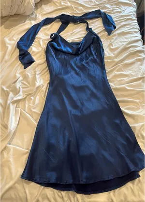 navy blue satin halter mini dress thumbnail 1
