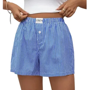 NWOT ~ Women's Blue & White Pinstripe Summer Cotton Lounge Boxer Shorts ~ LARGE thumbnail 2