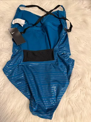 Nike Teal Blue Striped One-Piece Swimsuit size L brand new thumbnail 4
