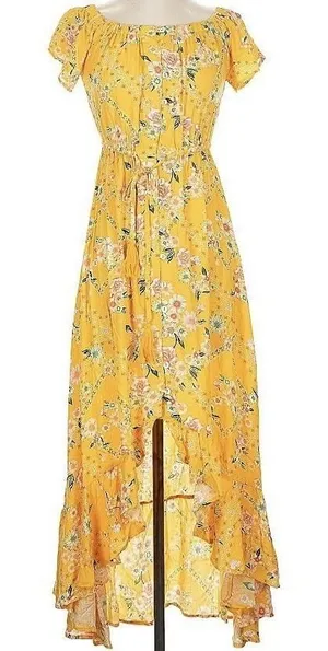 Anthropologie Abel‎ the Label Yellow Floral Hi-Low Maxi Dress Medium Gypsy Boho thumbnail 1