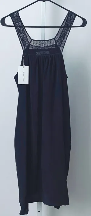 Geren Ford Silk Office Siren Dainty Ethereal Crochet Strap Shift Dress XS Black thumbnail 1