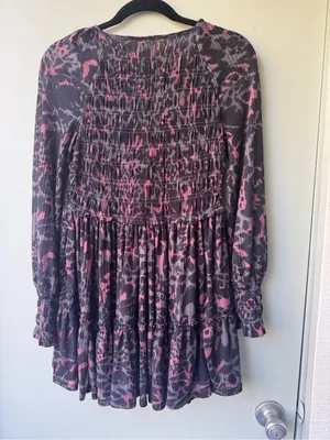 Free People Pink and Black Printed Smocked Tunic Top thumbnail 3