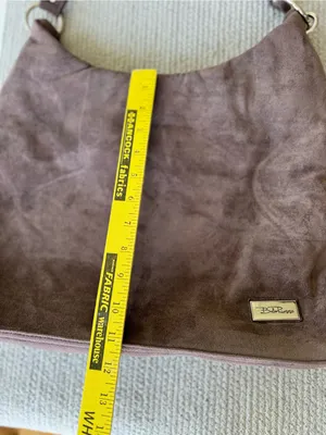 Bella Russo Taupe Brown Faux Suede Hobo Shoulder Bag Silver Accents thumbnail 6