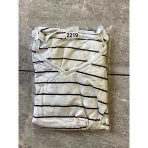 Quince NWOT Cotton Modal V-Neck Tee Ivory Black Stripe Short Sleeve Top L thumbnail 8