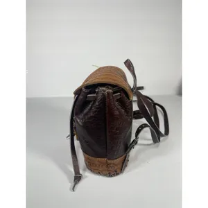 Brown/Tan Floral Tooled Embossed Mini Backpack Drawstring Flap Buckle Silver thumbnail 3