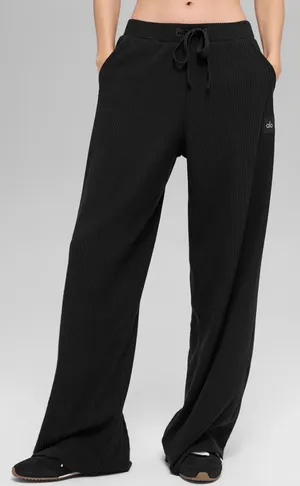 Alo NWT Muse Wide Leg Pants Black & Drawstring, Pockets Size S thumbnail 1