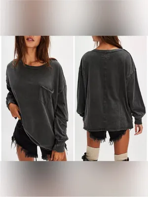 NWOT Free People We The Free Fade Into You Tee - Metal Stiletto washed black - M thumbnail 2