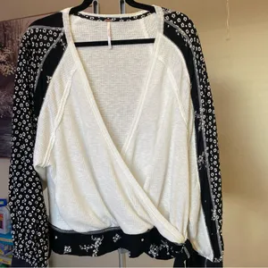 Free People Auxton Thermal Surplice Crossover Front Balloon Sleeves White size L thumbnail 10