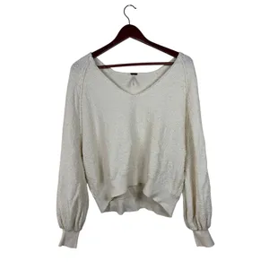 Free People Found‎ My Friend Sweater Small Cream Balloon Sleeve Knit Popcorn thumbnail 2