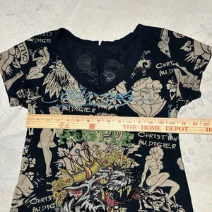 Ed Hardy Women's Tiger Mini AOP T Shirt Dress Fitted Crew Neck Y2K SZ M RARE thumbnail 6