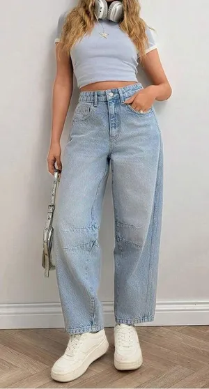 SHEIN Woman Baggy Barrel Jeans Casual Light Blue Size 10 thumbnail 1