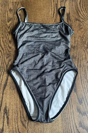 Oscar de la Renta Womens One Piece High Cut Leg Swim Suit Sheer Black Size Large thumbnail 1