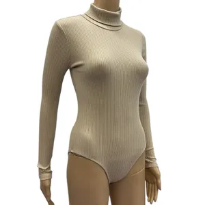Ambiance Khaki Long Sleeve Ribbed Turtleneck Stretchy Bodysuit Top Women Small thumbnail 2