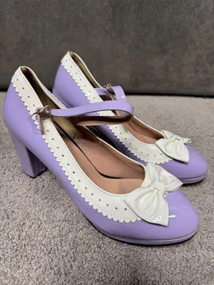 Women’s Purple Chunky Heel Mary Jane Pumps Cute Bow Round Toe Size 10 (EU42) NEW thumbnail 2