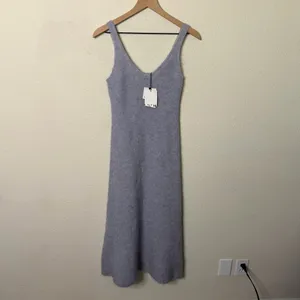 NWT Zara Wool‎ Alpaca Beaded Strappy Dress Gray Sleeves Midi Tank Women’s Size S thumbnail 4