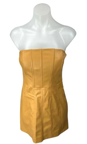 Zara Brown Faux Vegan Leather Sleeveless Strapless Mini Corset Tank Tube Dress S thumbnail 1