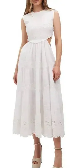 Bardot White Embroidered eyelet cutout maxi midi dress thumbnail 1