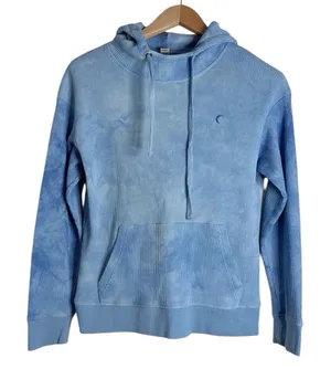 Zyia Blue Tie-dye Oversized Waffle Knit Hendrix Pullover Thermal Hoodie size XS thumbnail 1