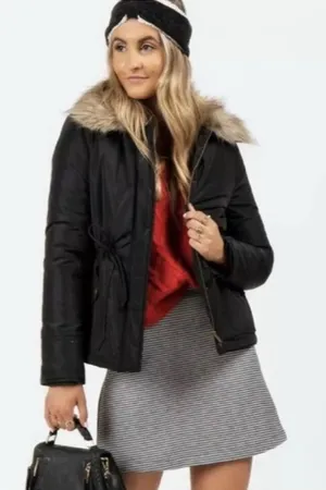 Francesca’s Collection Forever Audrey Womens Faux Fur Trim Lined Parka Coat Jack thumbnail 1