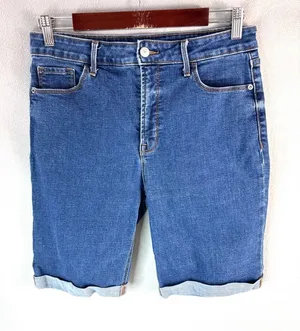 Old Navy 10 High Rise Bermuda Shorts Blue Rolled-Cuff Jean Denim Shorts thumbnail 1