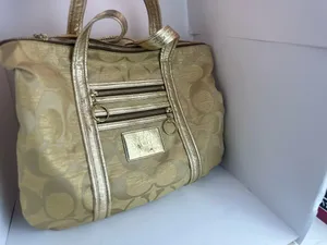 Coach Poppy Op Art Glam Tote Gold Metallic Ja Handbag thumbnail 18