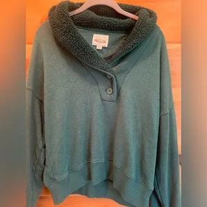 American Eagle Womens M Pullover Long Sleeve Shawl Collar Sweatshirt Green thumbnail 1