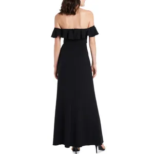 MSK Dress Size Small Maxi Formal Gown Black Evening Off the Shoulder Ruffle Prom thumbnail 3