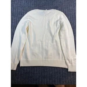 TALBOTS Sweater Women M Ivory Yellow Floral Embroidered Crewneck Cottage Spring thumbnail 4