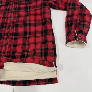 LL Bean Red Buffalo Plaid Fleece Lined‎ Flannel Hooded Shirt Jacket Shacket XS thumbnail 4