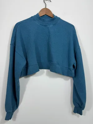 Gymshark Teal Blue Cropped Oversized Sweatshirt Pullover Women’s Medium thumbnail 1