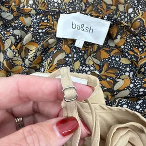 ba&sh Samantha Ruffled Leaf Print‎ Maxi Dress Black Gold Flutter Sleeve Small thumbnail 10