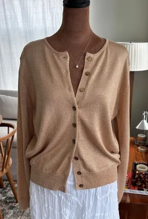 90s Vintage Jeanne Pierre Gold Metallic Shimmer Button Cardigan Top Petite Small thumbnail 1