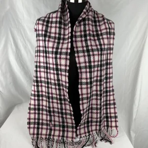 Ralph Lauren Blue Label Pink Black White Plaid Scarf Lambswool Fringe Made Italy thumbnail 2