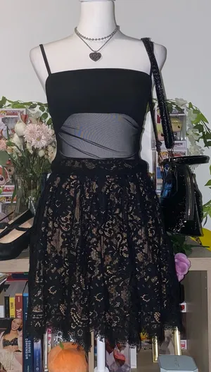 Michael Michael Kors dark academia whimsical gothic lace floral midi skirt thumbnail 1