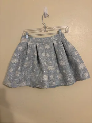 LENA Blue Tweed Floral Sequin Corset Bustier Top & Pleated Skirt Set S thumbnail 2