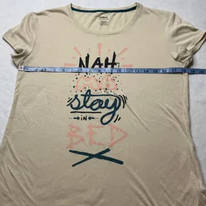 Reebok Womens Nah Ma Stay‎ In Bed Graphic T-Shirt Tan Beige Short Sleeve Medium thumbnail 3