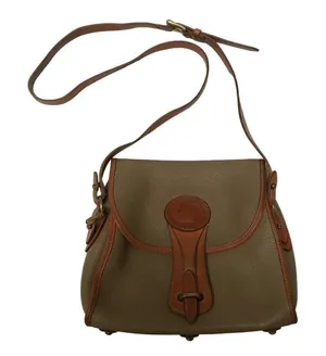 Dooney & Bourke Vintage Essex saddlebag‎ taupe & cognac AWL pebble crossbody bag thumbnail 1