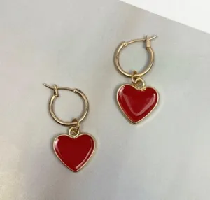 18K Gold Plated Red Heart Dangle Drop Earrings for Women thumbnail 3