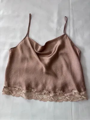 Vintage Victoria's Secret Y2K Satin Cowl Neck Cami Top Lace Trim Mauve Size L thumbnail 2