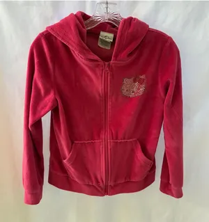 Hello Kitty Sz XS Hot Pink Rhinestone Soft Velour Fill Zip Hooded Jacket thumbnail 1