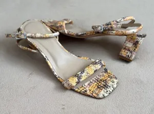 Sandro Ankle Strap Maeva Yellow Brown Snakeskin Leather Sandals Size 39 thumbnail 1